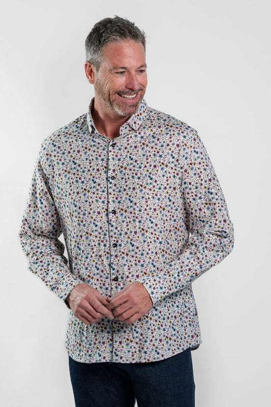 NOVA - Light Beige Floral Long Sleeve Shirt