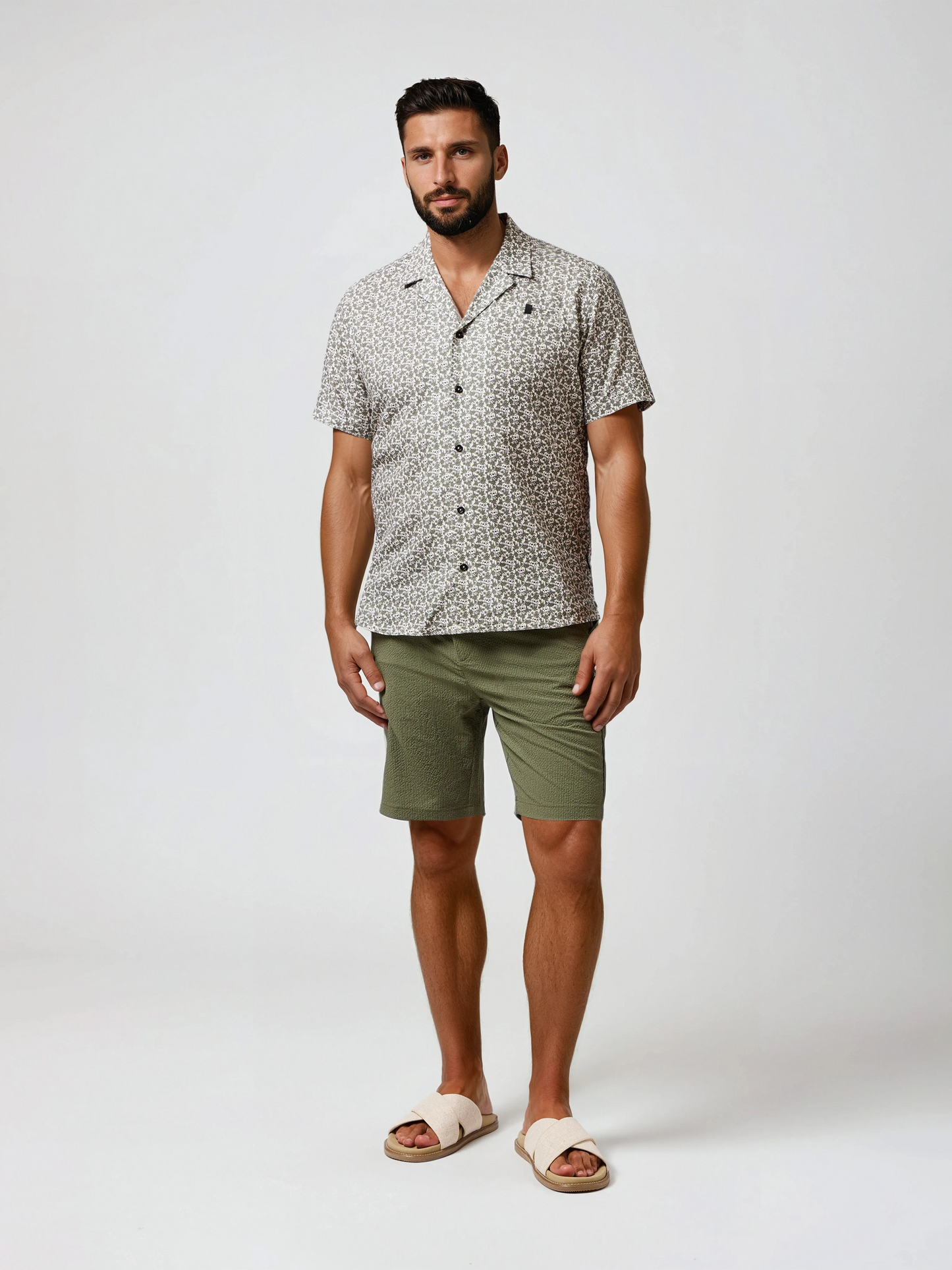 BUONASERA - Olive Skull Floral Linen Shirt