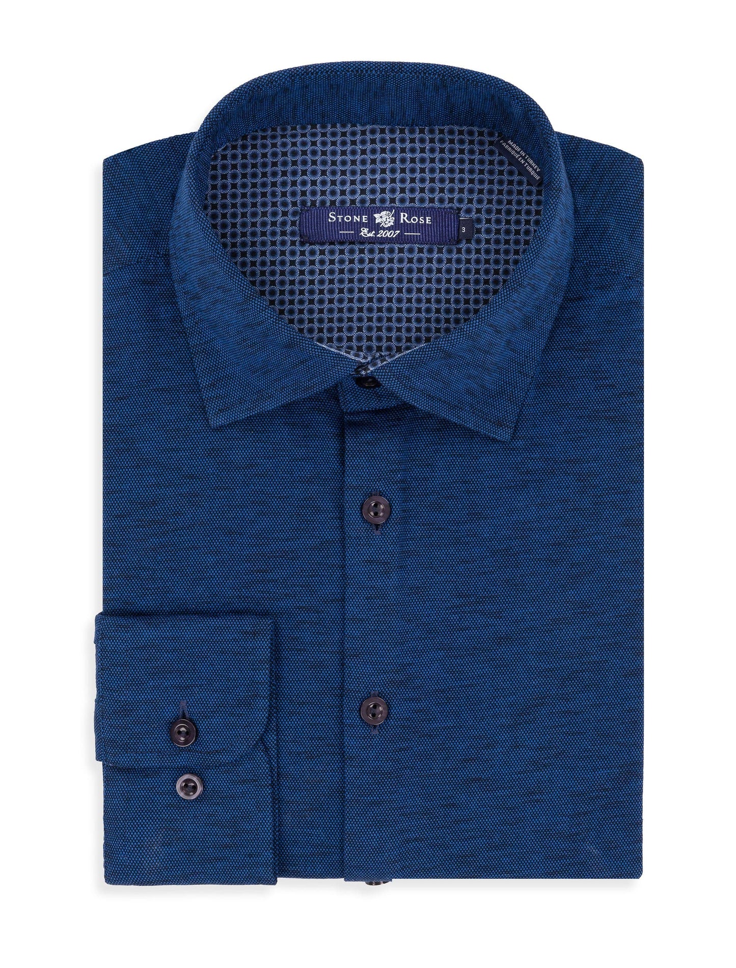 Navy Flame Knit Long Sleeve Shirt-Stone Rose