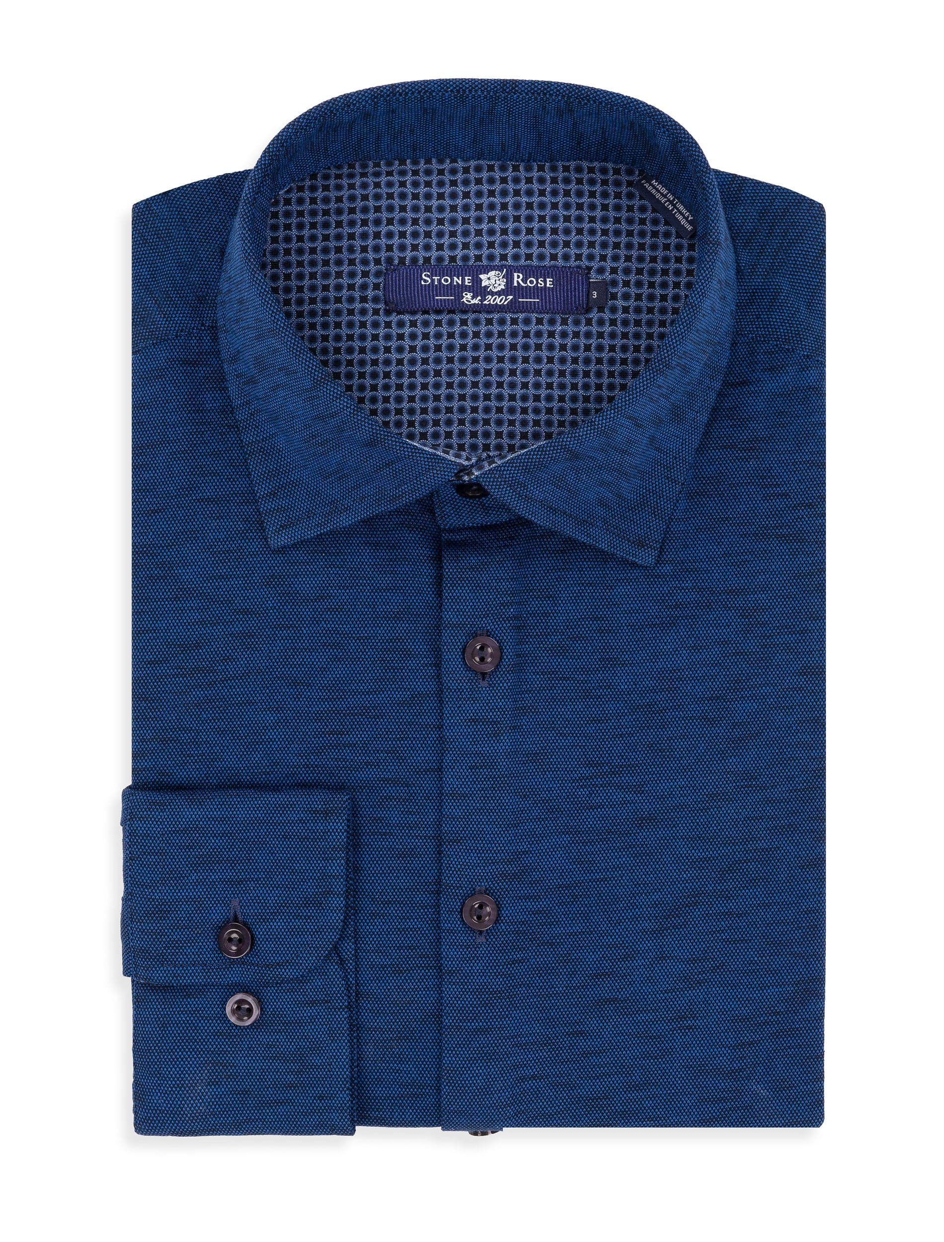 Navy Flame Knit Long Sleeve Shirt-Stone Rose