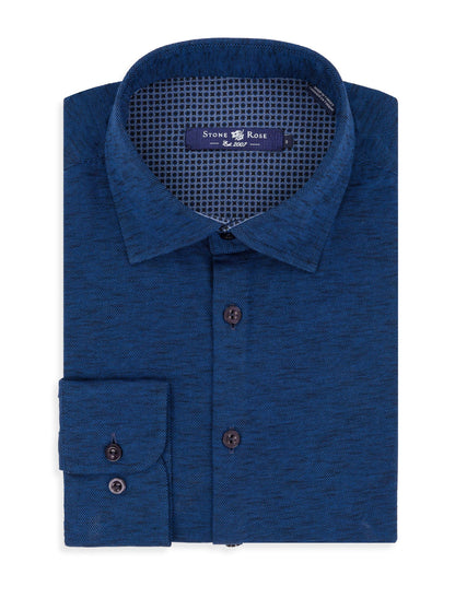 Navy Flame Knit Long Sleeve Shirt-Stone Rose