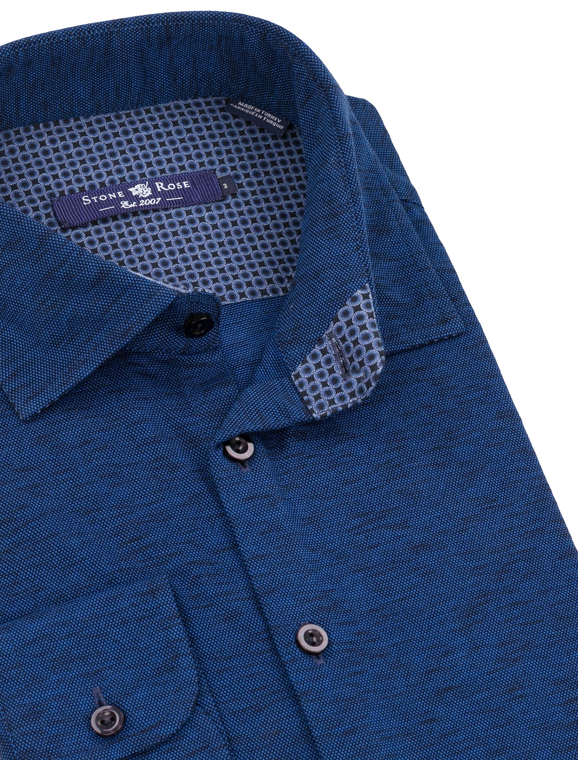 Navy Flame Knit Long Sleeve Shirt-Stone Rose