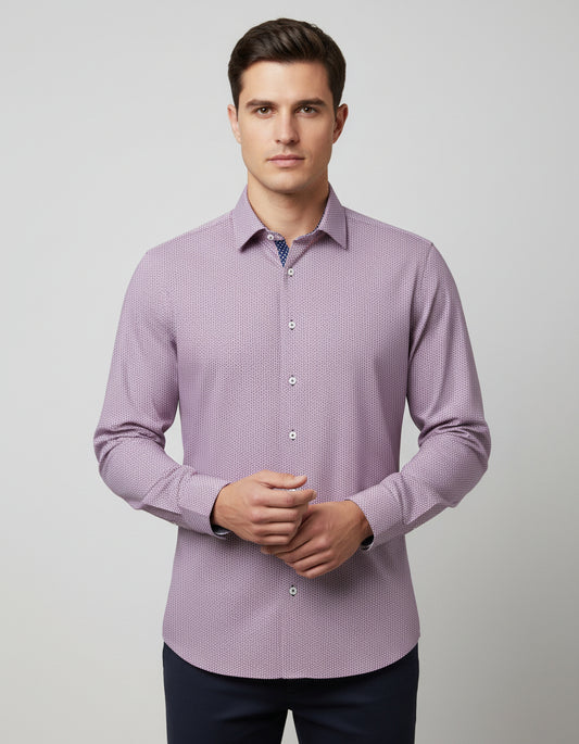 Pink Geometric Knit Long Sleeve Shirt-Stone Rose