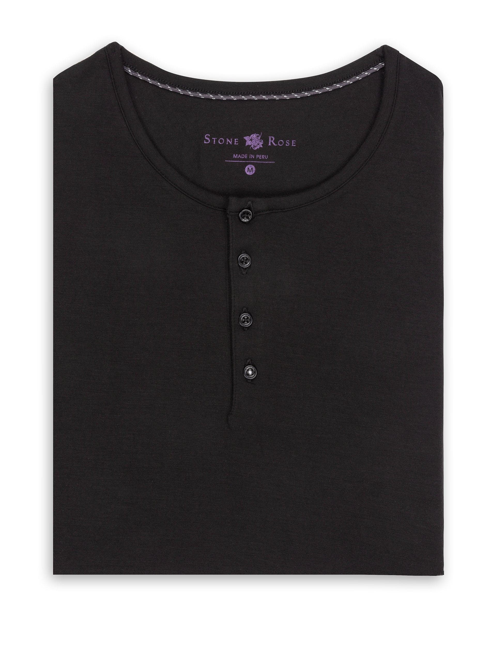 Black Long Sleeve Modal Henley-Stone Rose