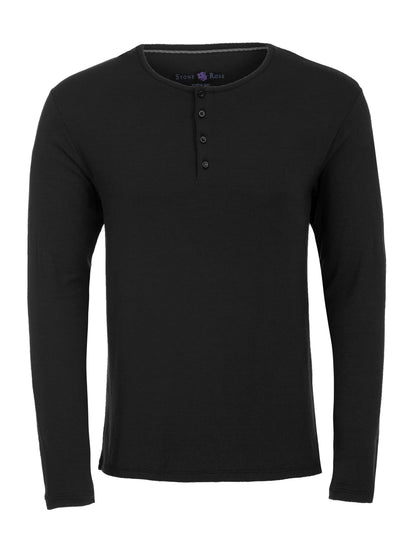 Black Long Sleeve Modal Henley-Stone Rose