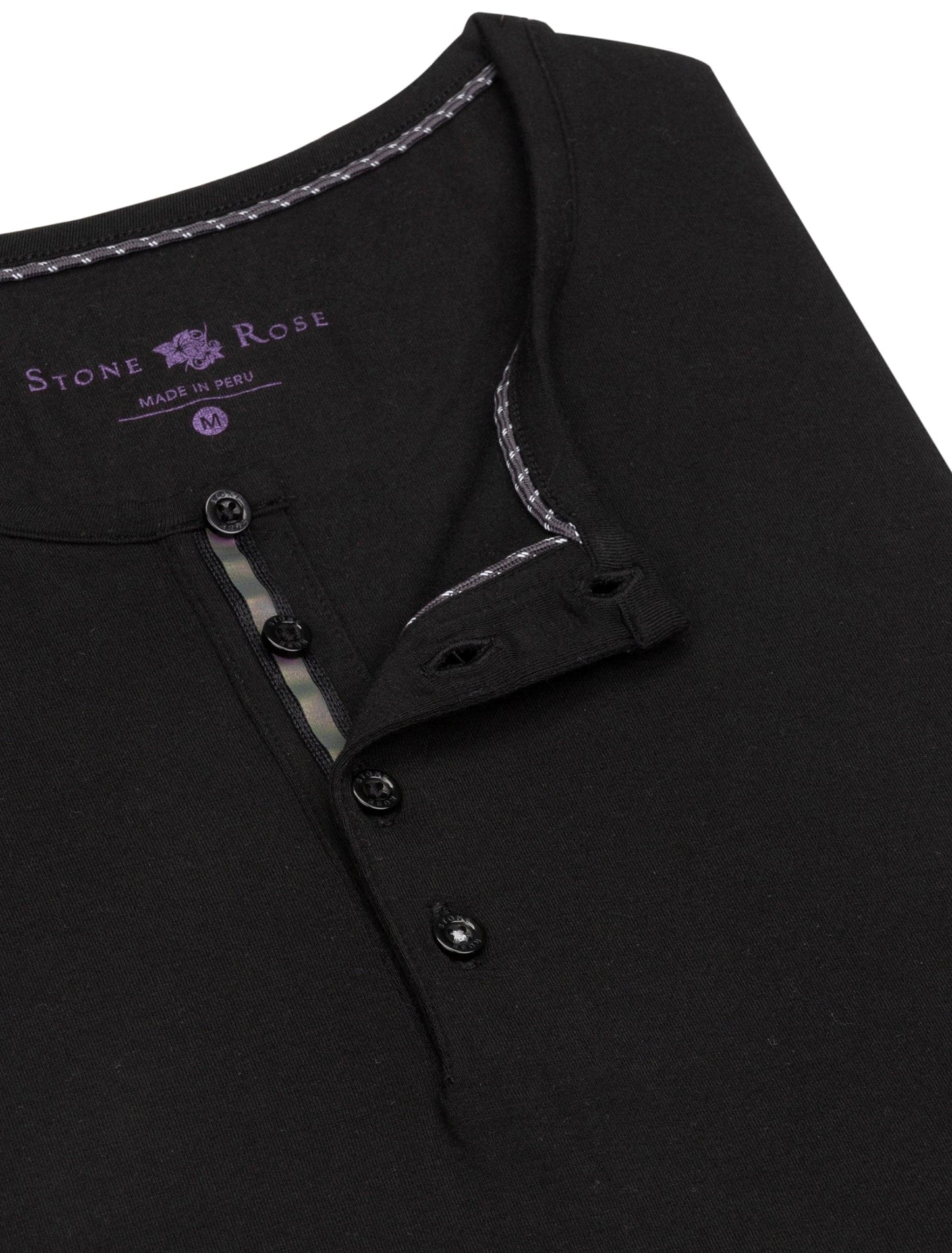 Black Long Sleeve Modal Henley-Stone Rose