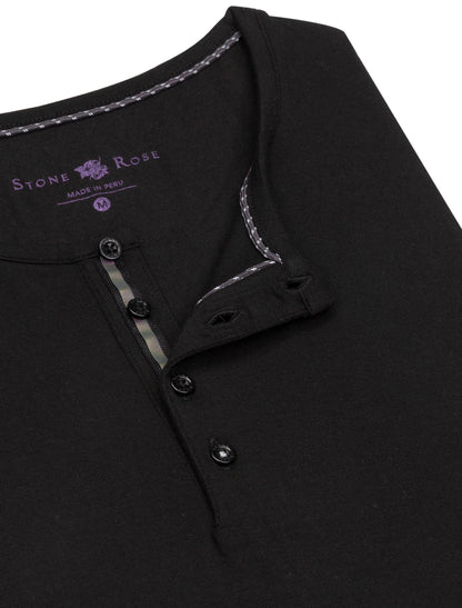 Black Long Sleeve Modal Henley-Stone Rose