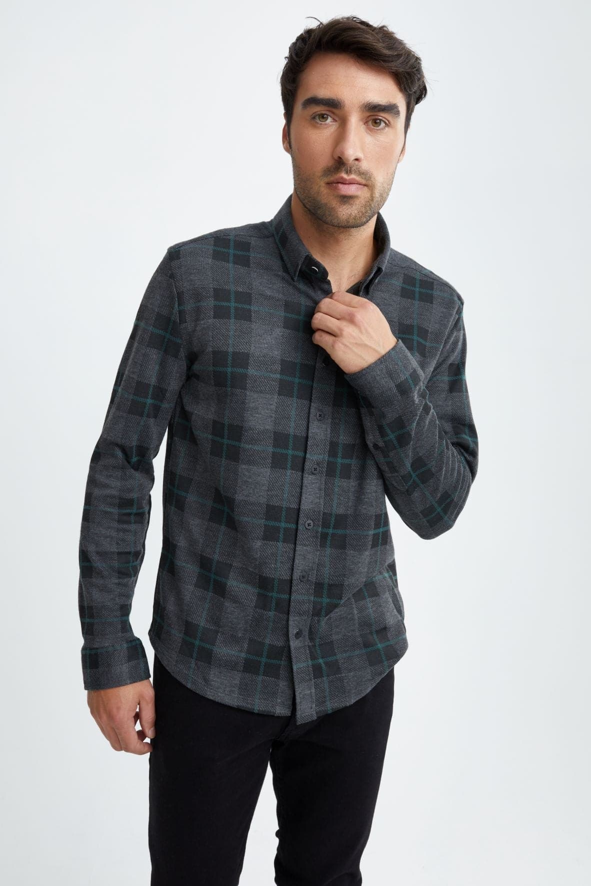 Charcoal Dip Dyed Jacquard Knit Shirt