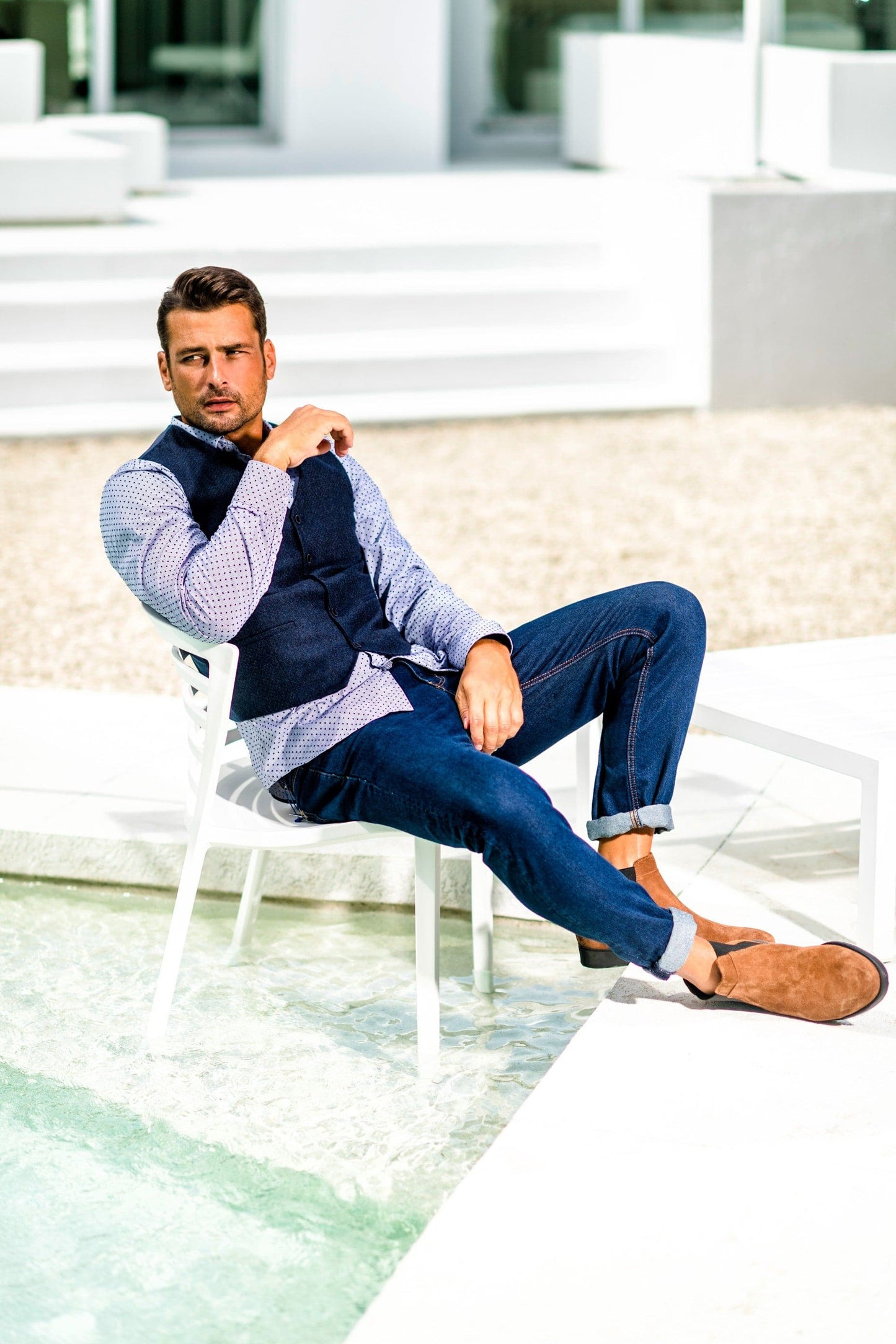 Navy Blend Vest-Stone Rose