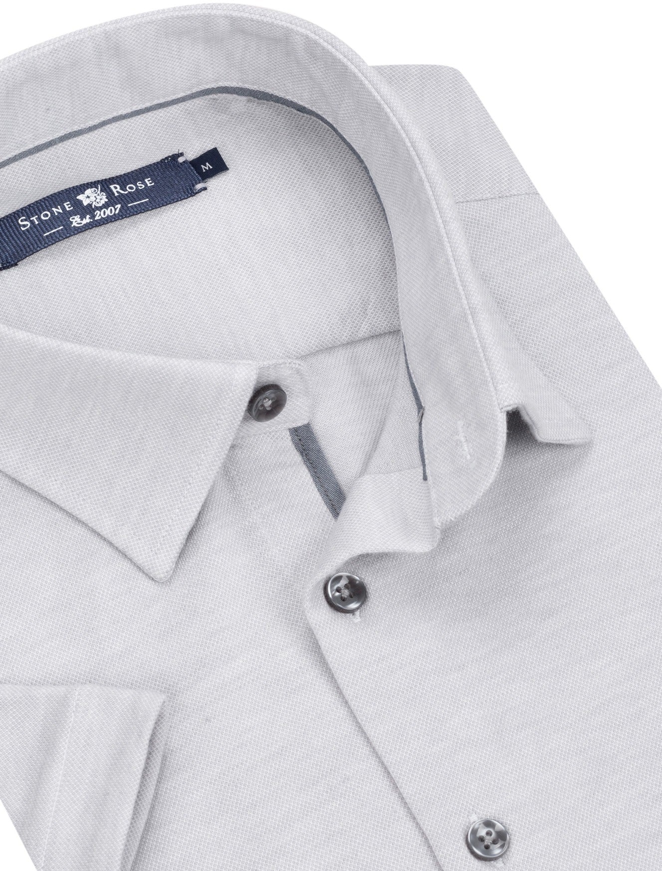 Light Gray Pique Knit Short Sleeve Shirt -