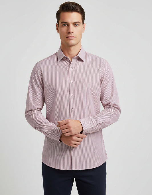Burgundy Dry Touch Sateen Stripe Long Sleeve Shirt