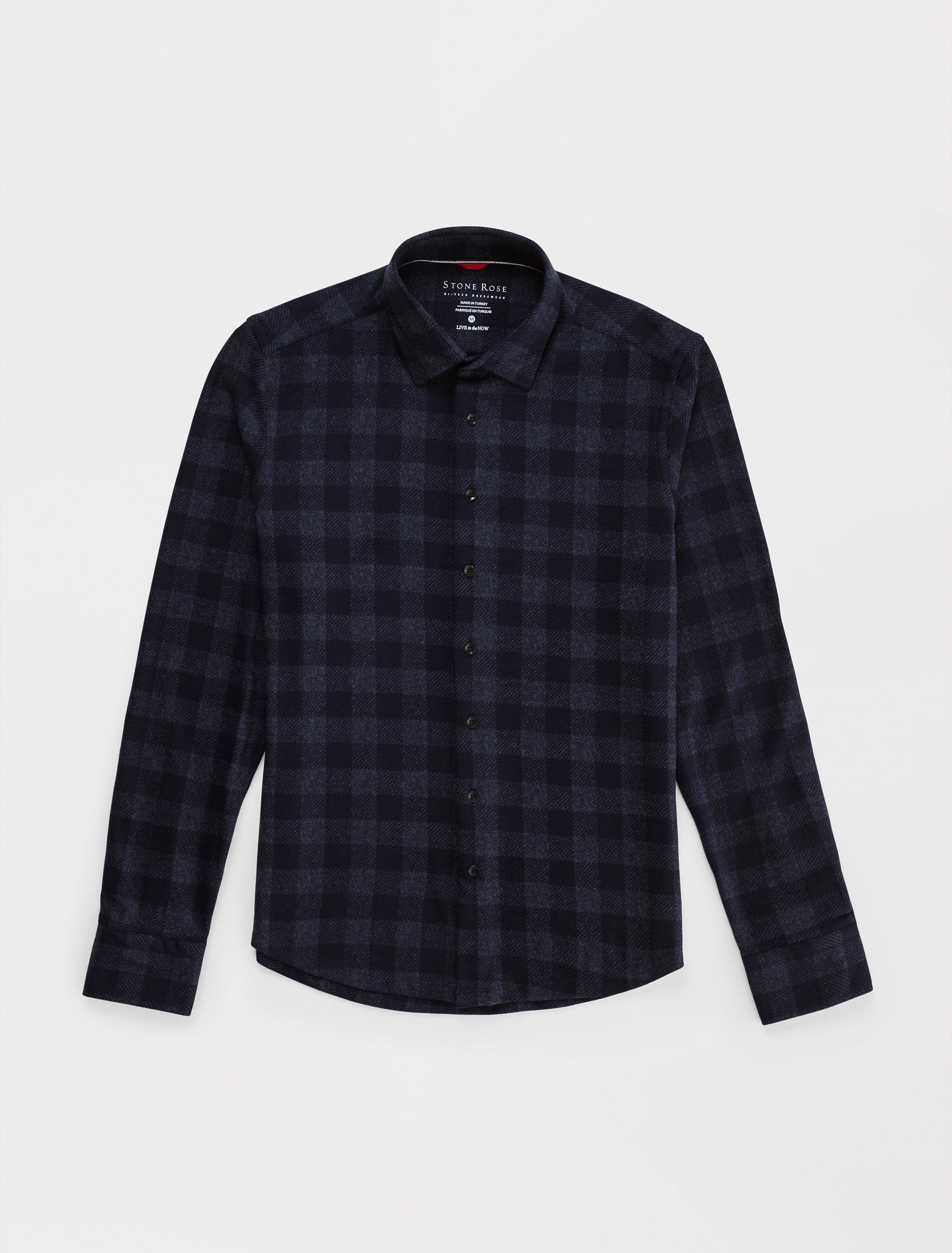 Navy T-Series  Jersey Long Sleeve Fleece Check Shirt