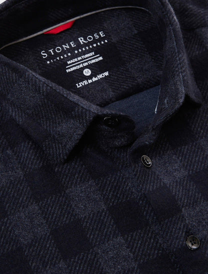 Navy T-Series  Jersey Long Sleeve Fleece Check Shirt