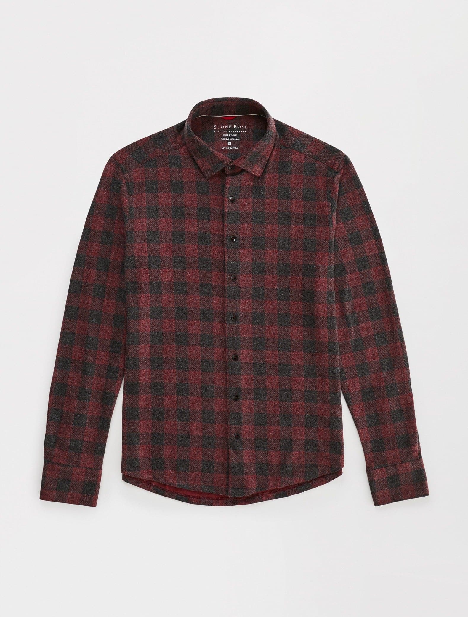 Burgundy T-Series  Jersey Long Sleeve Fleece Check Shirt