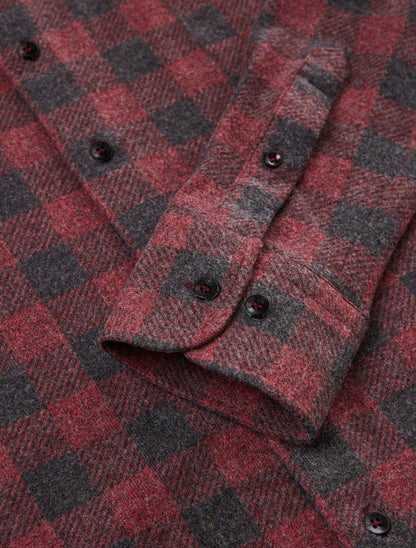 Burgundy T-Series  Jersey Long Sleeve Fleece Check Shirt