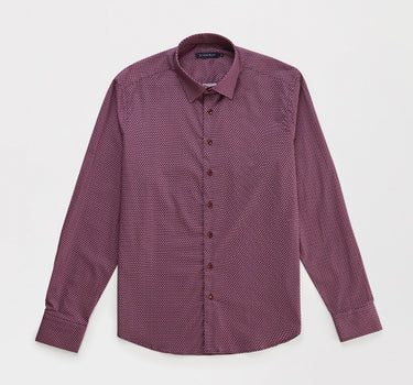 Berry Poplin Woven Geometric Print Long Sleeve Shirt