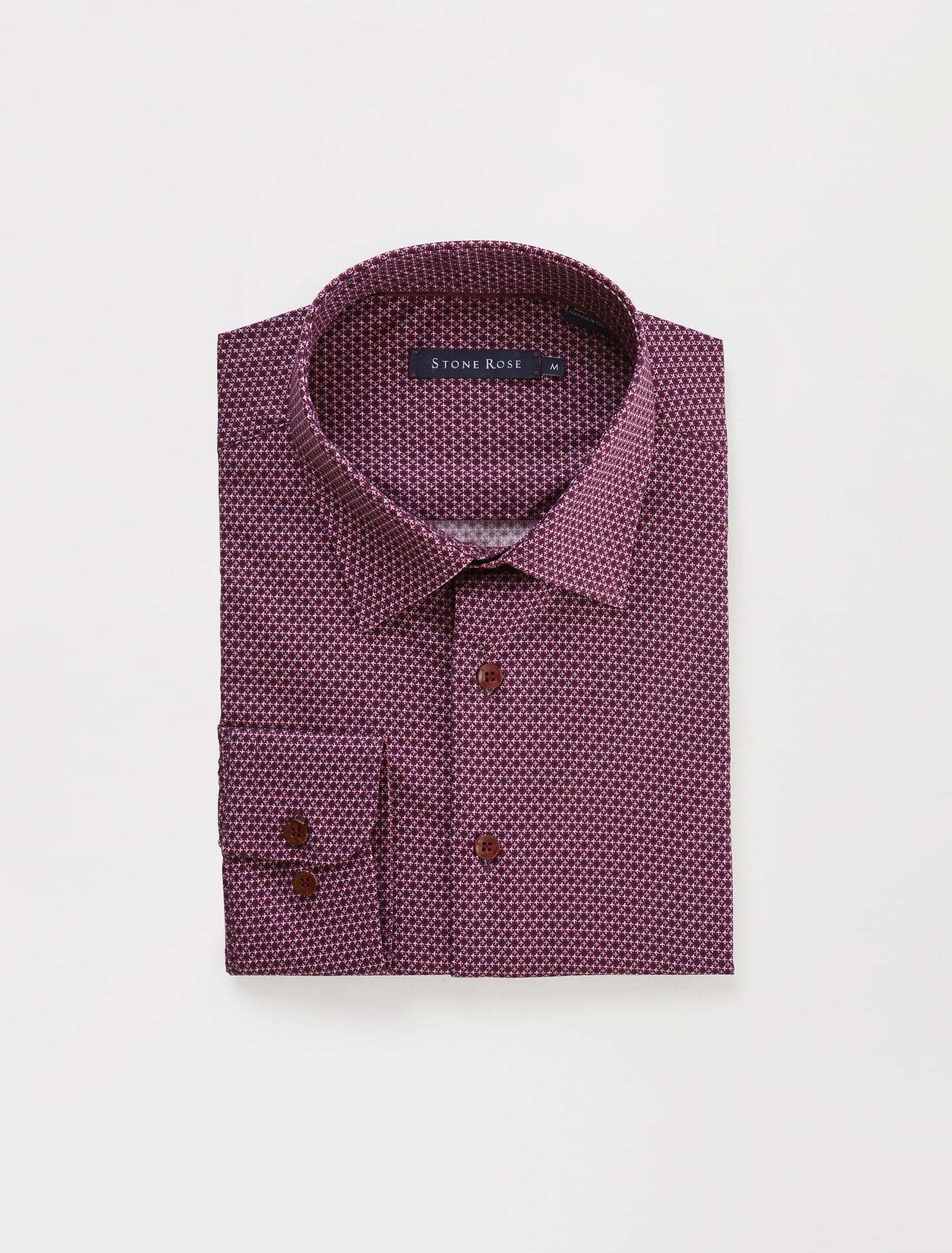Berry Poplin Woven Geometric Print Long Sleeve Shirt