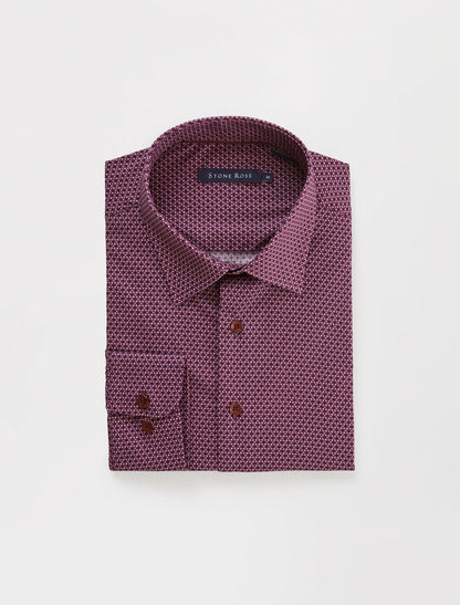 Berry Poplin Woven Geometric Print Long Sleeve Shirt