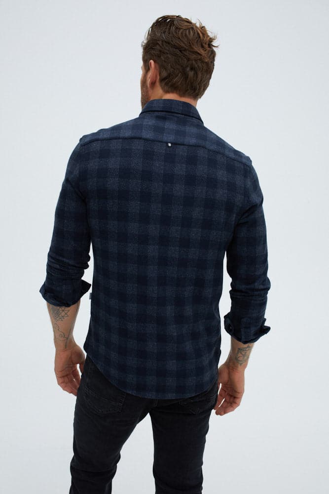 Navy T-Series  Jersey Long Sleeve Fleece Check Shirt