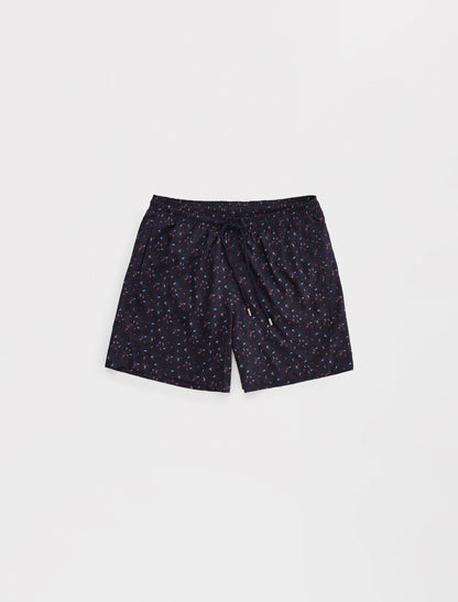Navy Leaf Print Swim Shorts