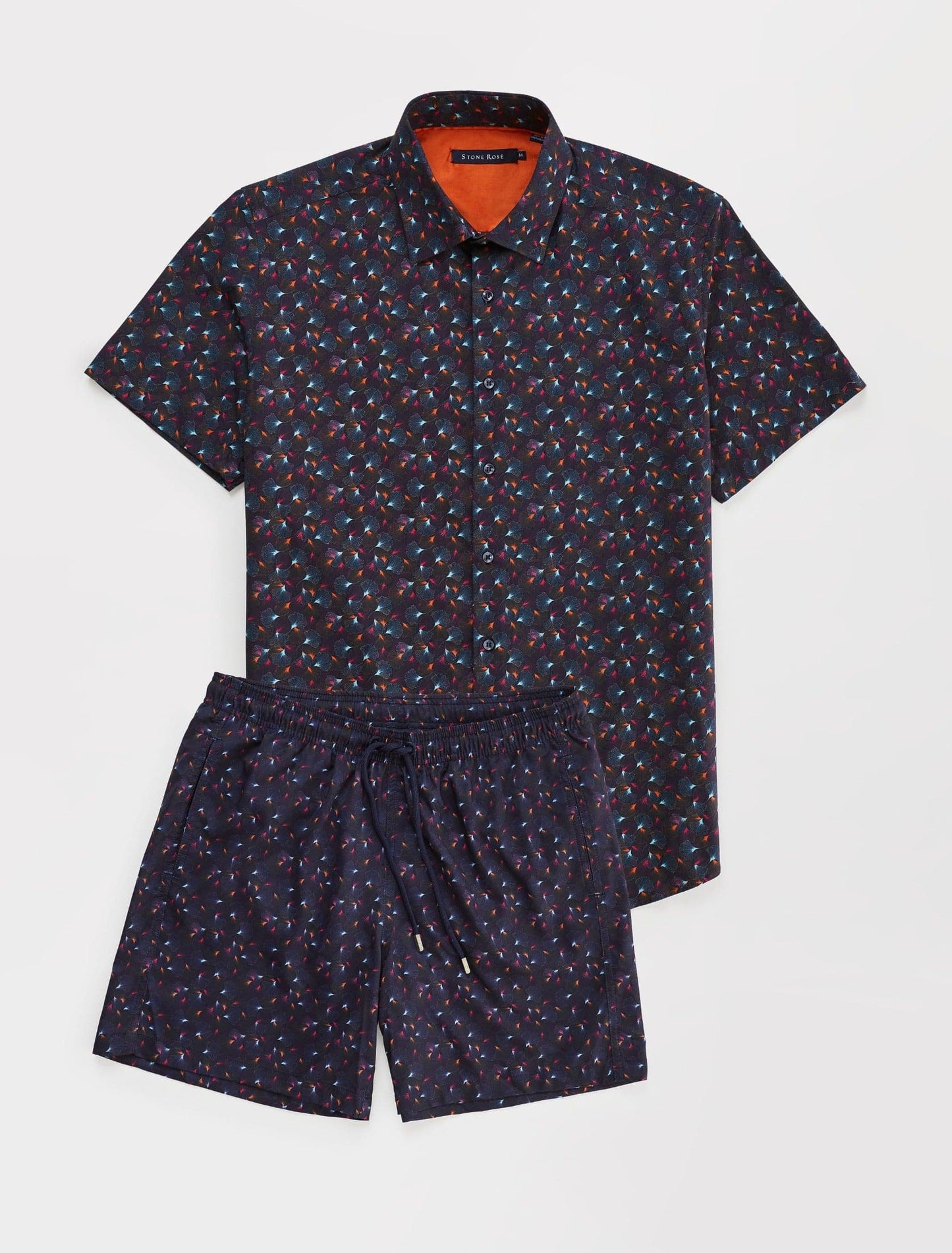 Navy Leaf Print Swim Shorts