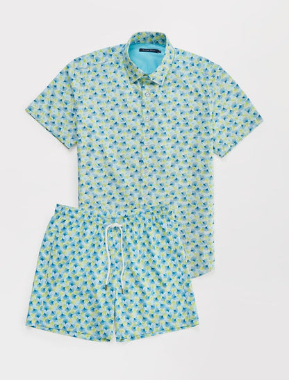 Lime Green Leaf Print Poplin Shirt