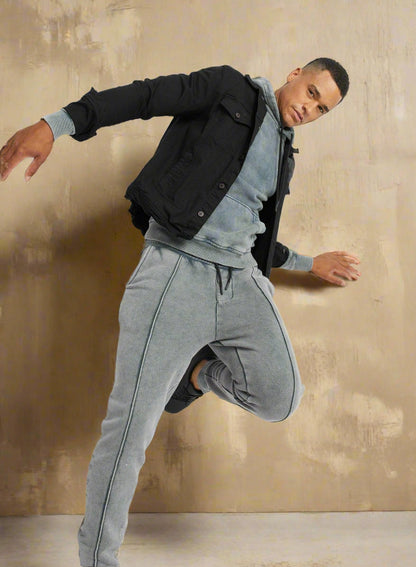 Grey Fleece Acid Wash Jogger