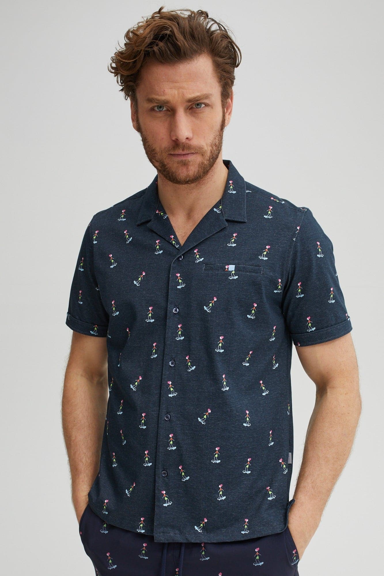 Navy Hula Girl T-Series DryTouch Resort Collar Shirt