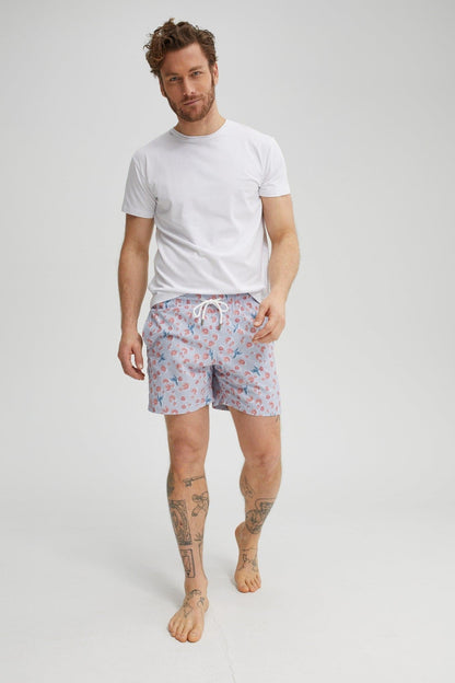 Coral Blue Hummingbird Print Swim Shorts