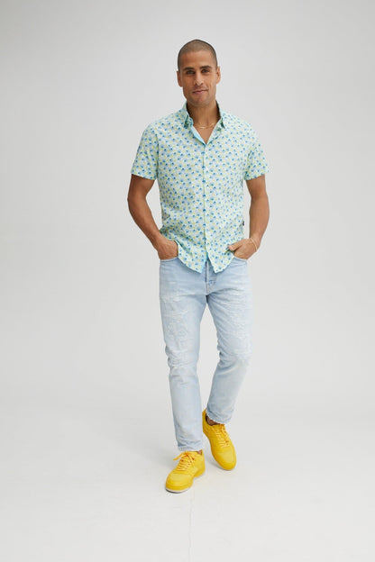 Lime Green Leaf Print Poplin Shirt