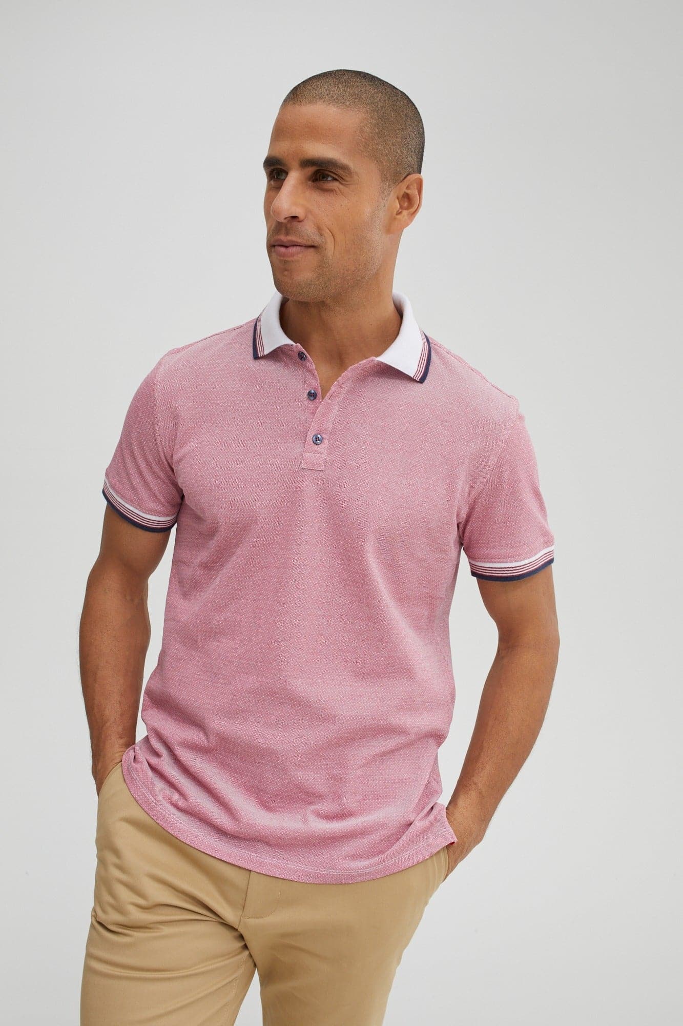 Pink T-Series Pique Rib Collar Polo