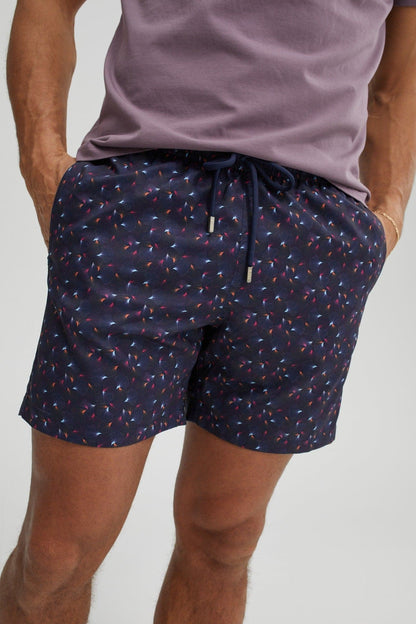 Navy Leaf Print Swim Shorts