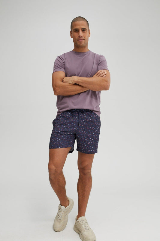 Navy Leaf Print Swim Shorts