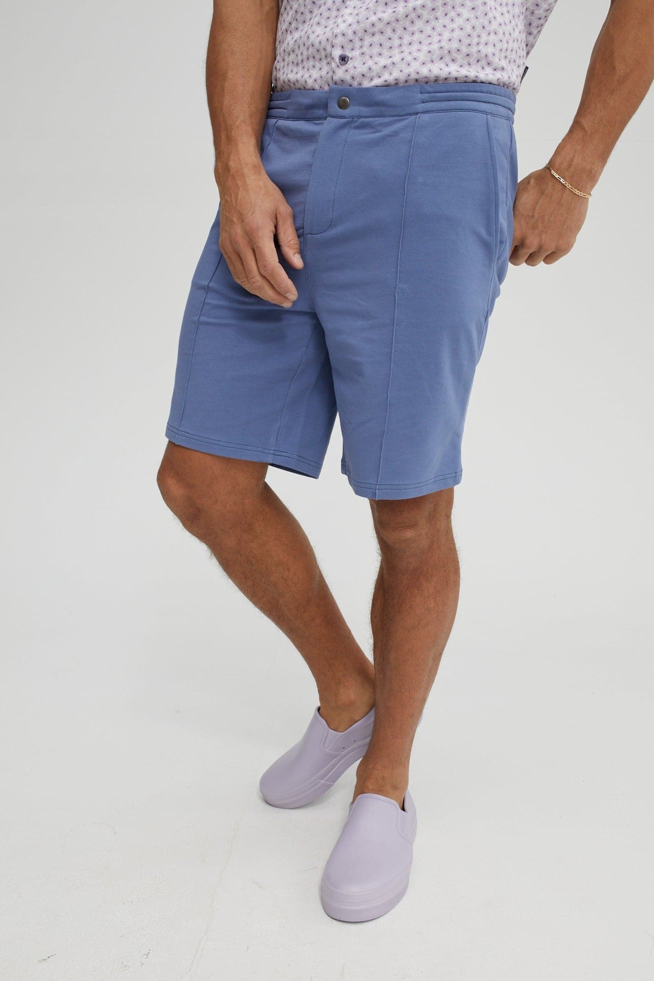 Blue Fleece Knit Shorts