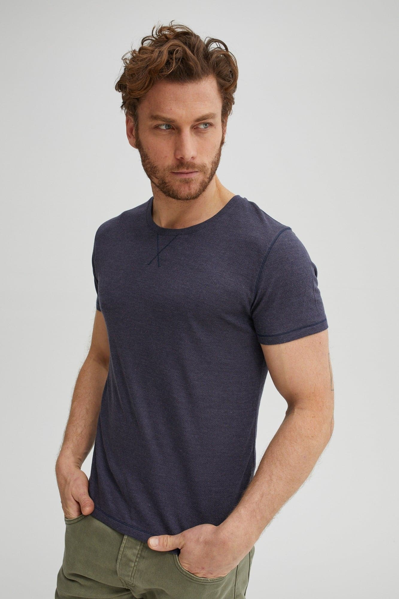 Navy  T-Series Melange Knit T-Shirt