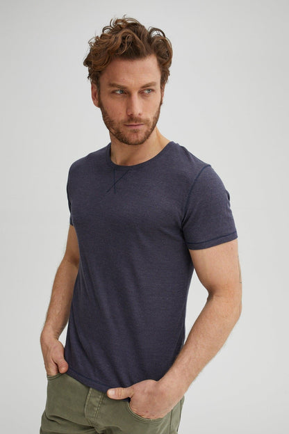 Navy  T-Series Melange Knit T-Shirt