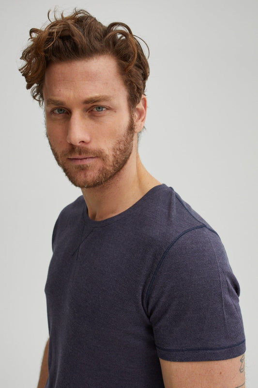 Navy  T-Series Melange Knit T-Shirt