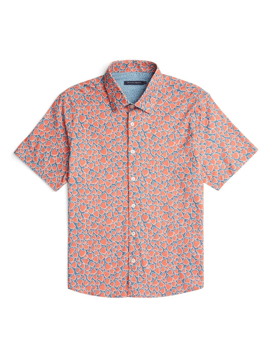 Salmon Red Hearts Short Sleeve Print Shirt