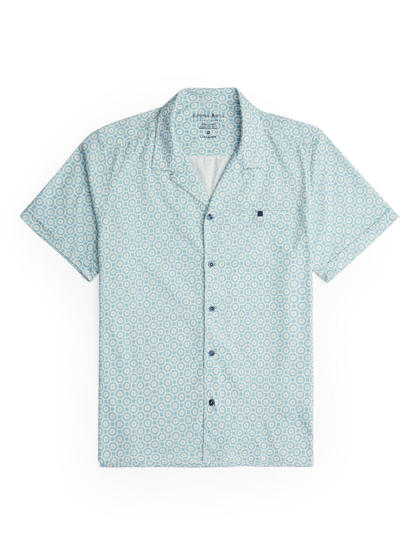 Turquoise Retro Short Sleeve Print Shirt