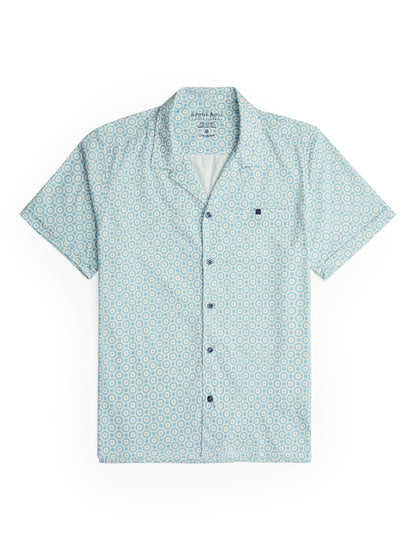 Turquoise Retro Short Sleeve Print Shirt