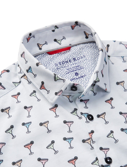 White Margarita Short Sleeve Print Shirt