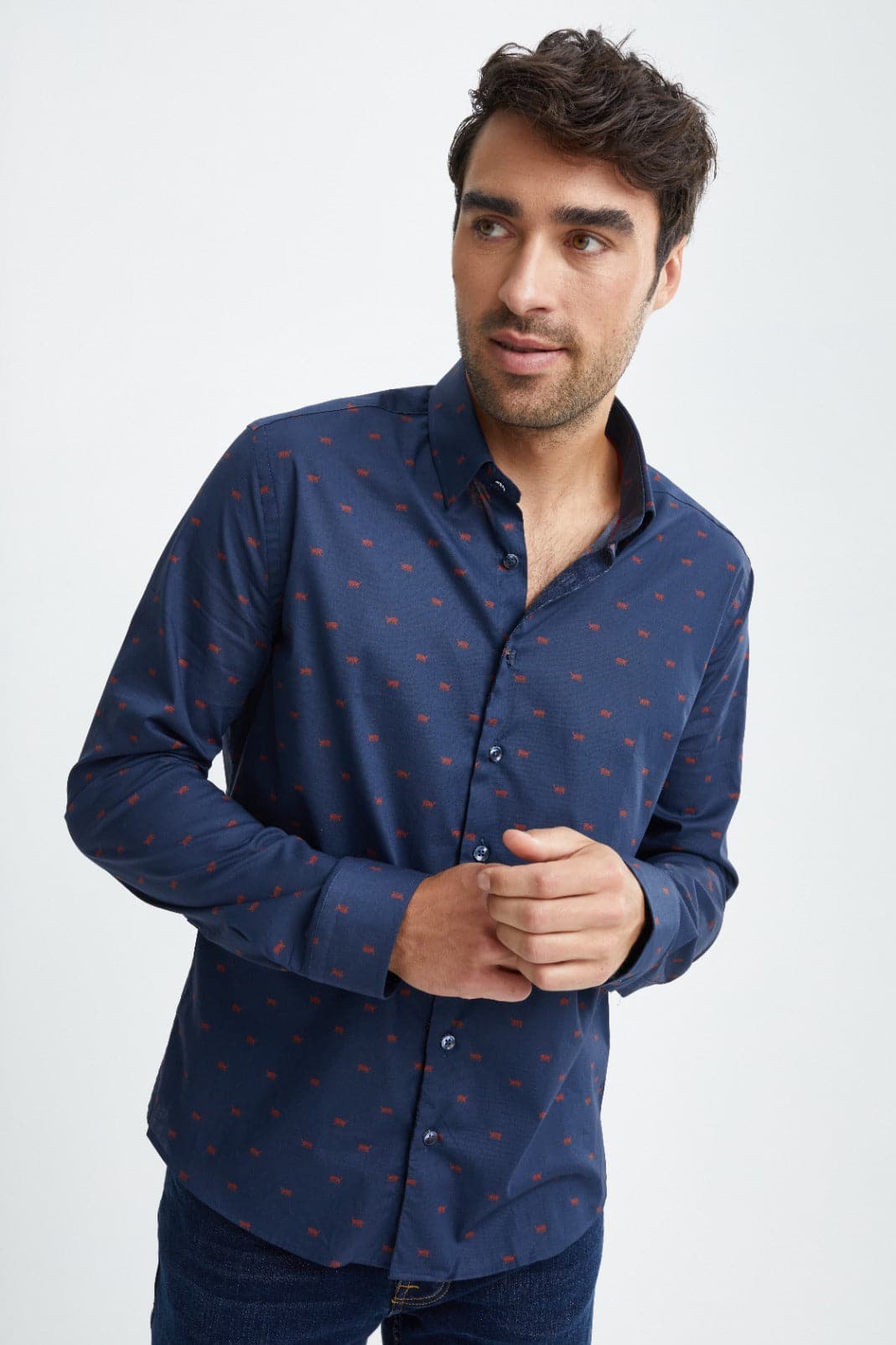 Navy Tiger Print Woven Shirt