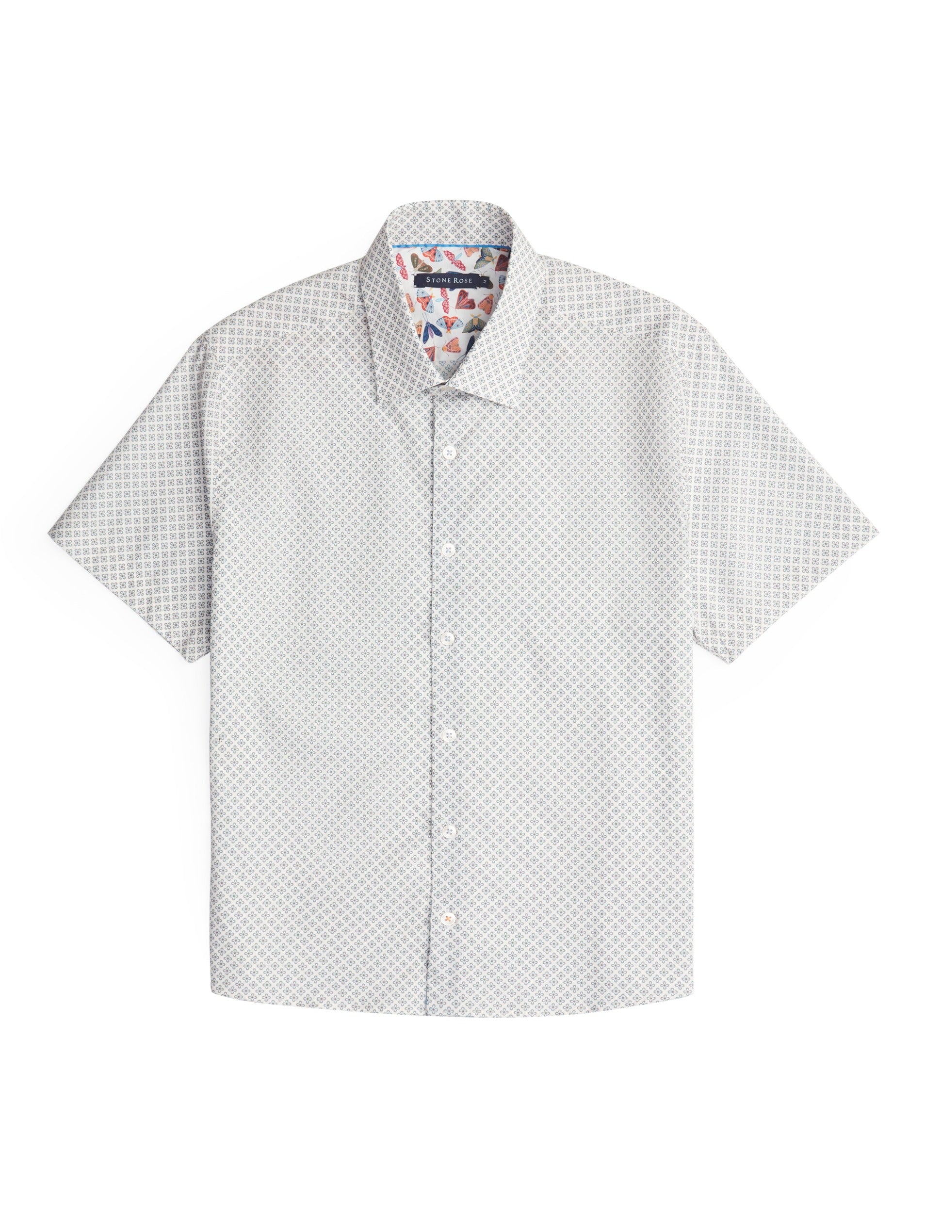 White Flower Print Short Sleeve Shirt