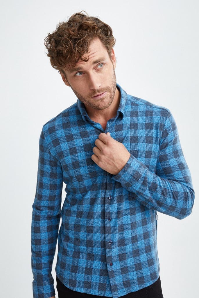 Blue T-Series Fleece Buffalo Check Shirt