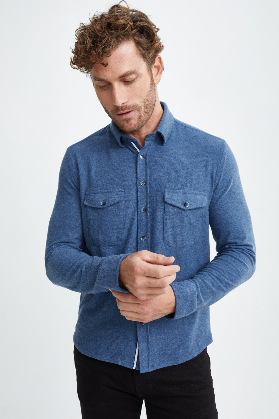 Denim Blue T-Series Solid Fleece Shirt