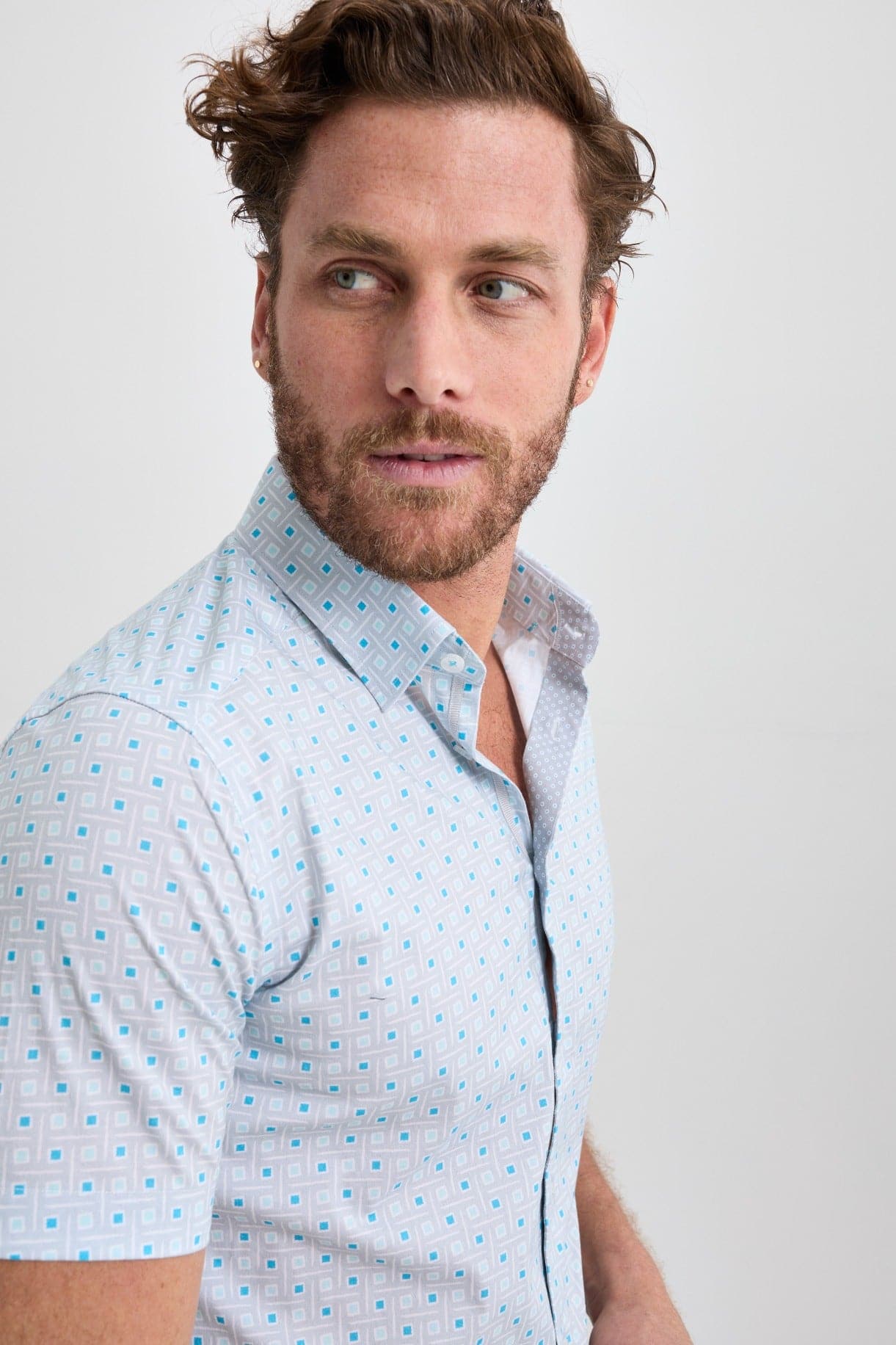 Grey Geometric Square Short Sleeve Shirt