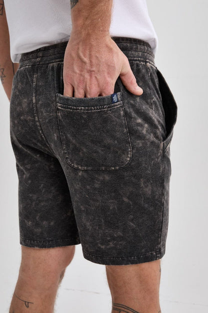 Black Acid-Washed Shorts