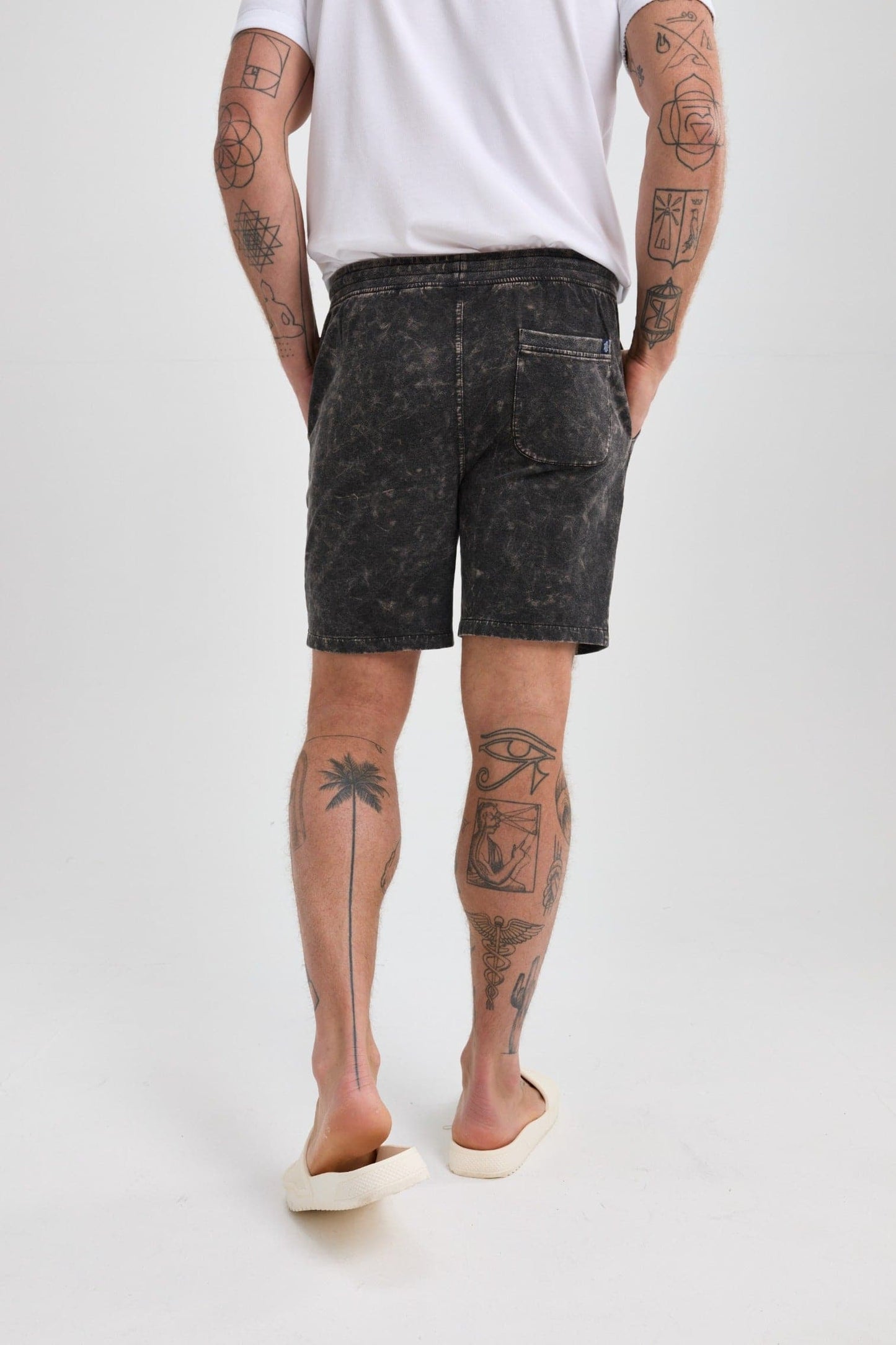 Black Acid-Washed Shorts