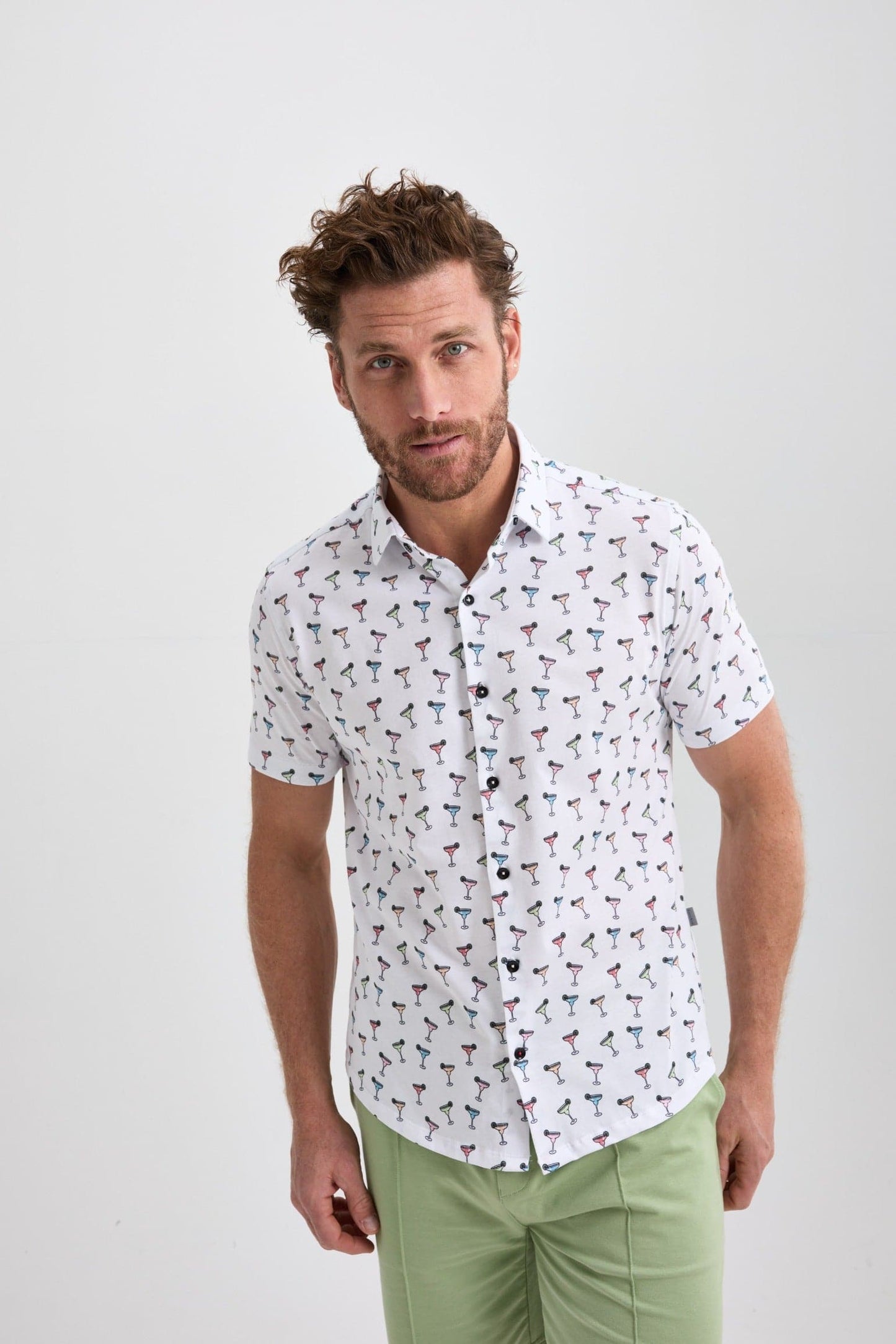 White Margarita Short Sleeve Print Shirt