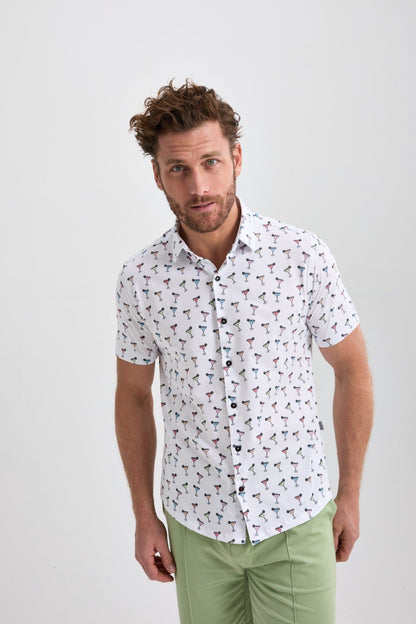 White Margarita Short Sleeve Print Shirt